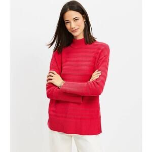 Ann Taylor LOFT Size Medium Textured Stripe Mock Neck Tunic Sweater Red